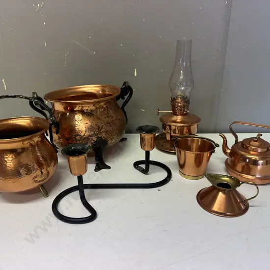 Selection of Vintage Copper Items Including Lantern, Candleholder Etc