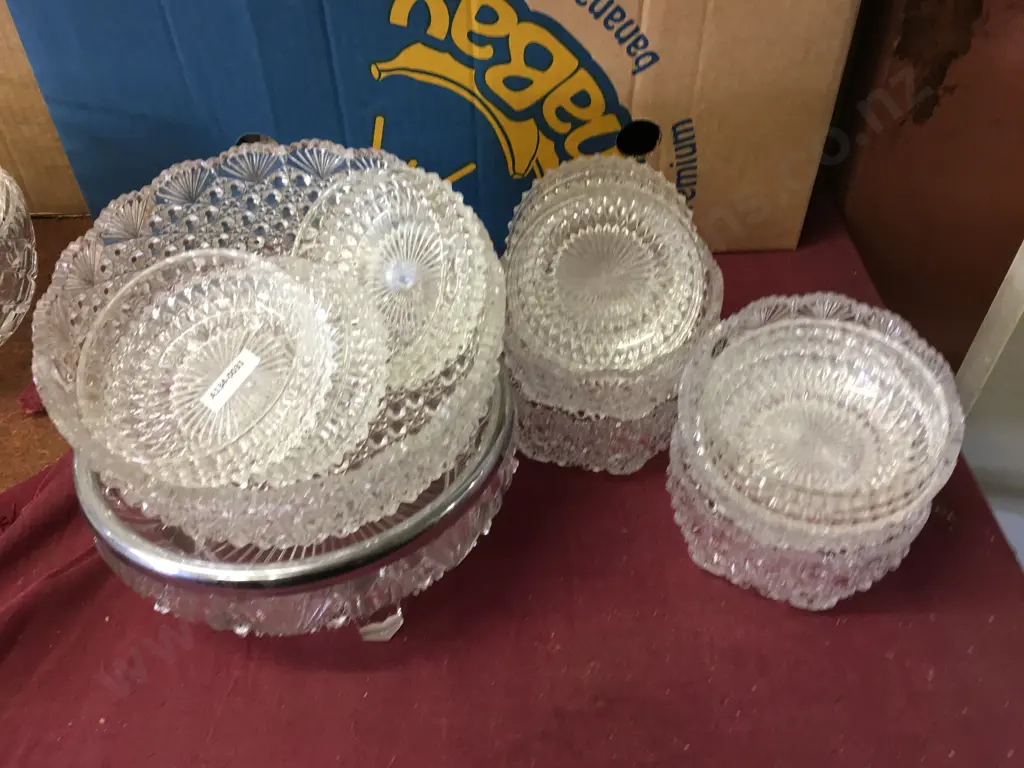 Vintage Cut Glass Items Including Large Bowls & Dessert Bowls Image 1++