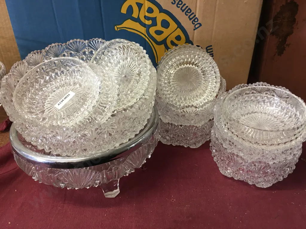 Vintage Cut Glass Items Including Large Bowls & Dessert Bowls Image 1++