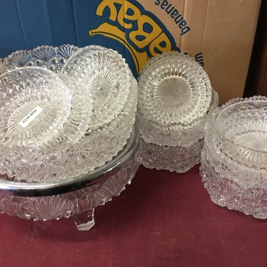 Vintage Cut Glass Items Including Large Bowls & Dessert Bowls