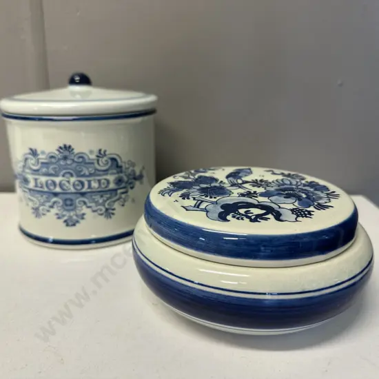 Vintage Delft Ware, Blue Lidded Storage Jar, Lidded Dish