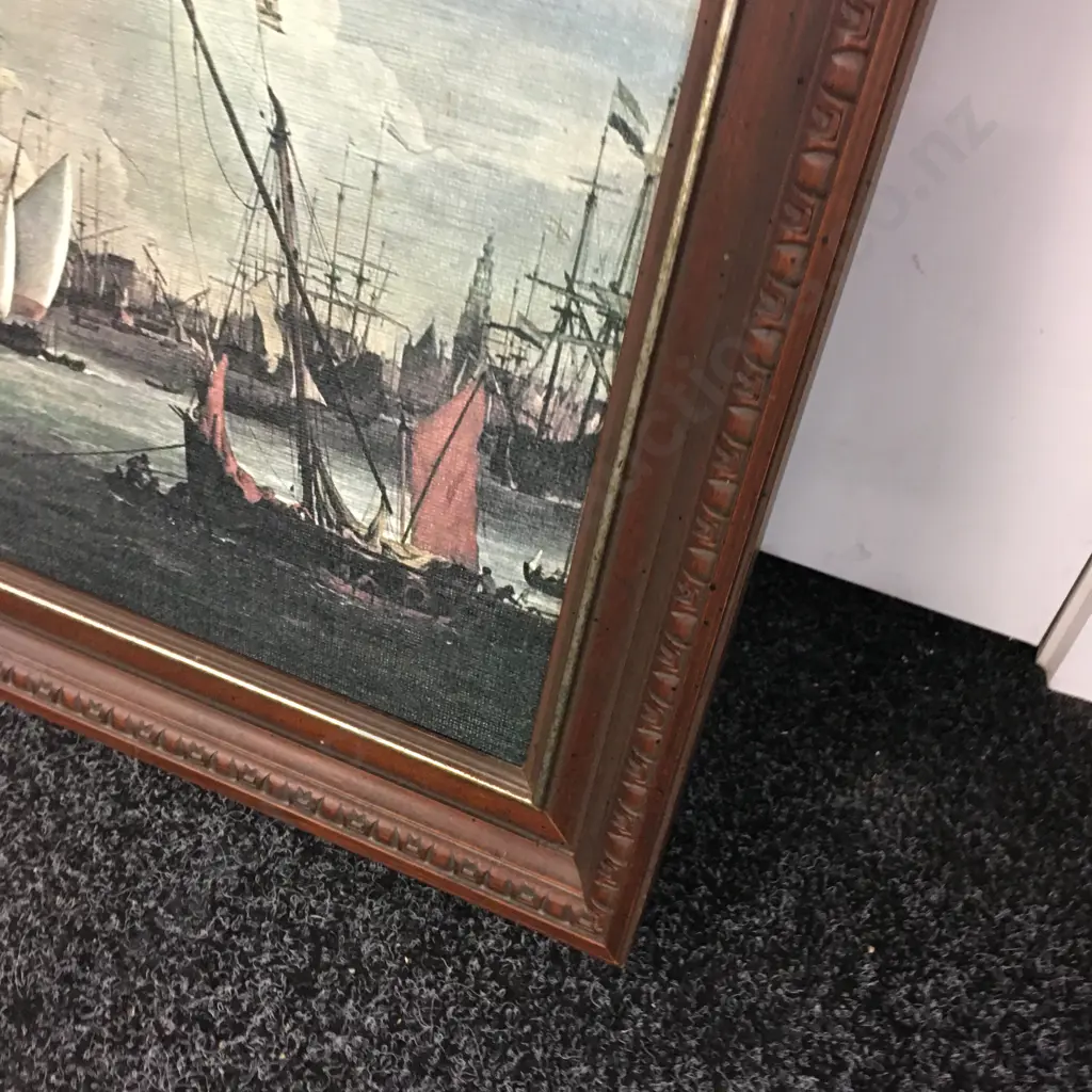 Vintage Framed Art Work Sailing Ships H71,W110cm. Image 1++