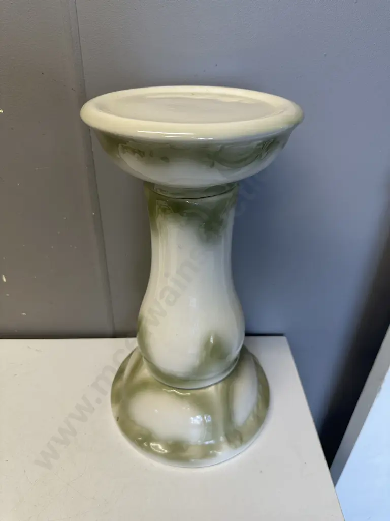 Ceramic Cream & Green Detailed Plant Stand H44cm. Image 1++