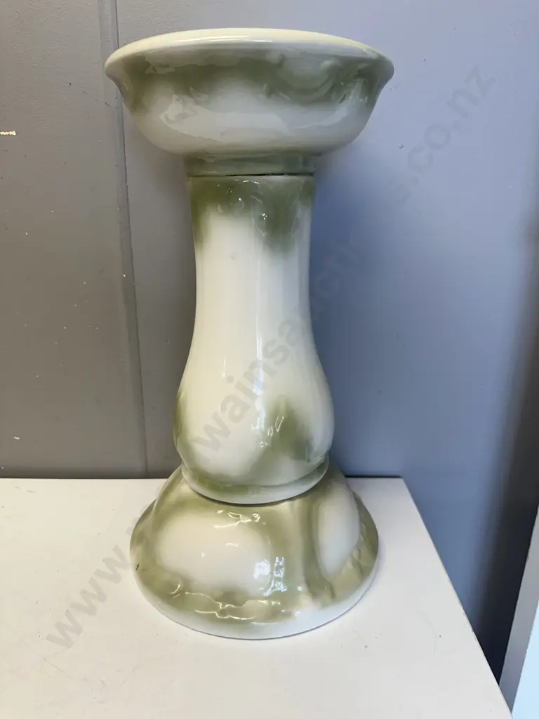 Ceramic Cream & Green Detailed Plant Stand H44cm. Image 1++