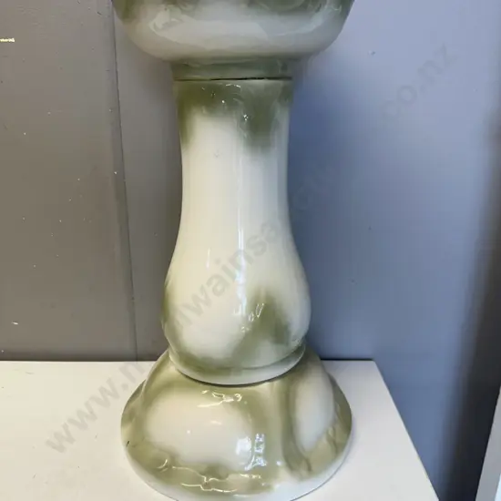 Ceramic Cream & Green Detailed Plant Stand H44cm.