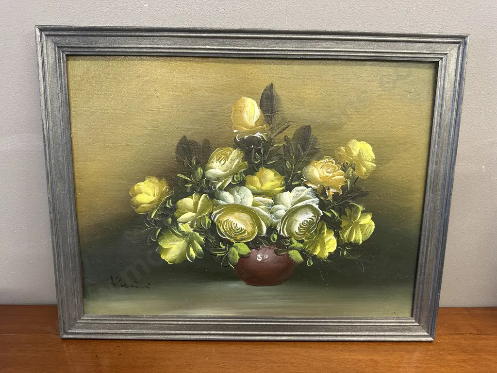 Vintage Framed Artwork Still Life Vase Of Flowers Signed H36,W47cm. Image 1++