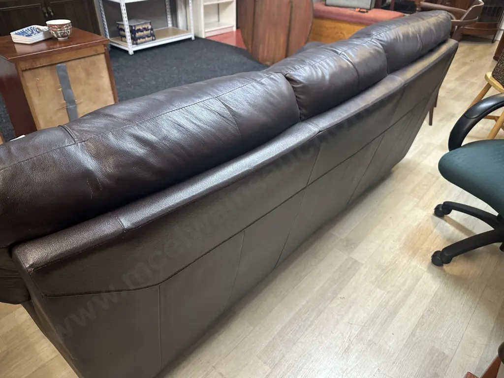 Chocolate Brown Leather 3 Seater Sofa With Black Feet. H89 W210 D90cm Image 1++