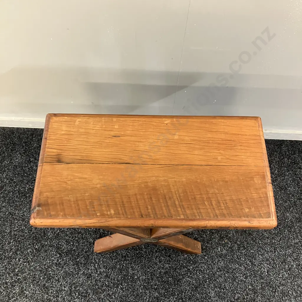 'Home Sweet Home' Macrocarpa X Leg Side table. H52 W55 D28cm Image 1++