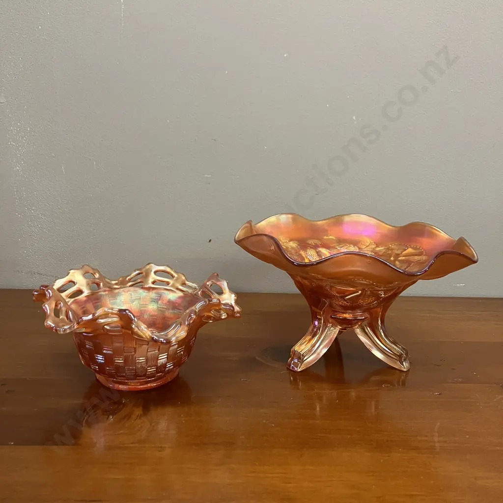 Vintage Carnival Glass - Fenton Blackberry Bramble 3 Leg Dish & Blackberry Basket Weave Candy Dish Image 1++