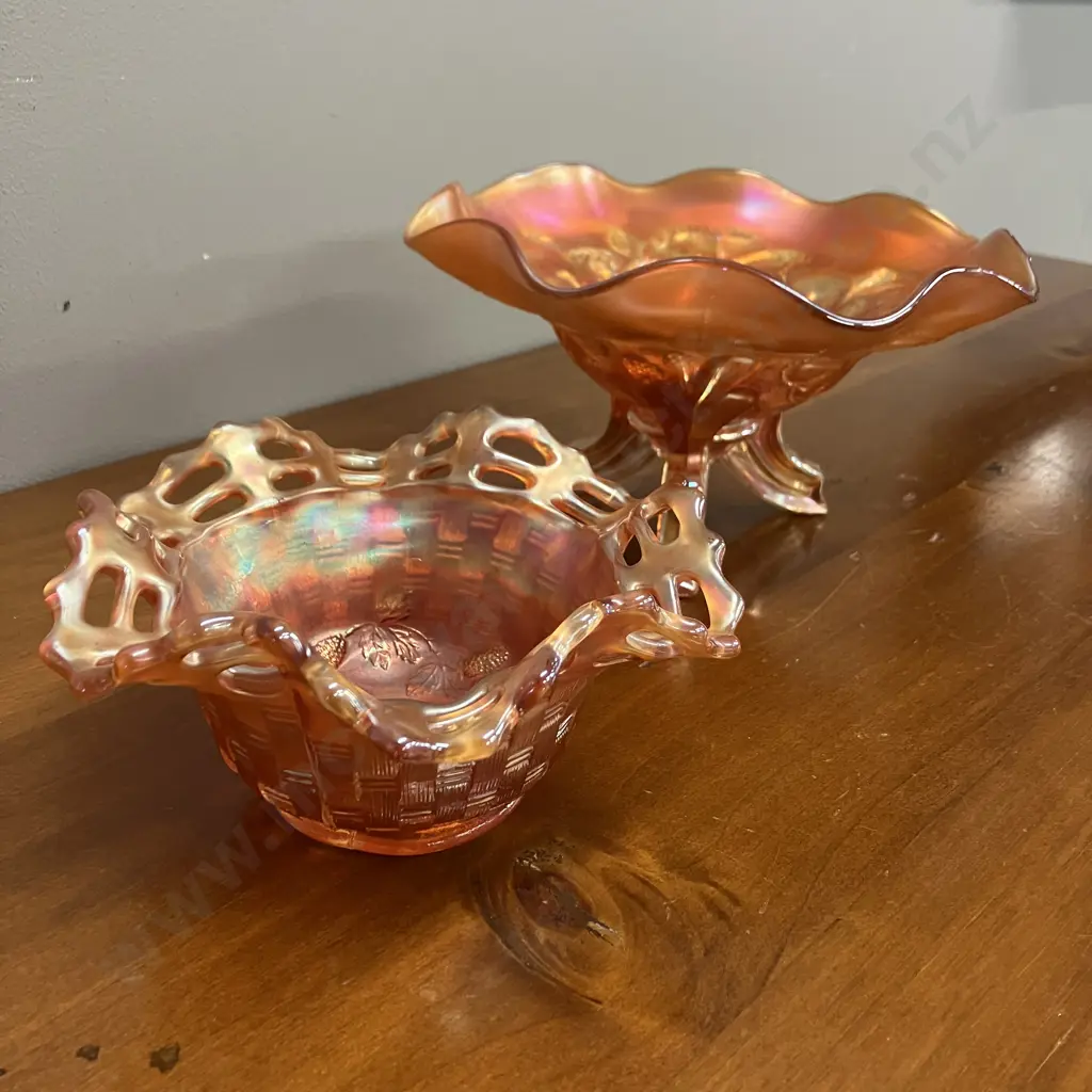 Vintage Carnival Glass - Fenton Blackberry Bramble 3 Leg Dish & Blackberry Basket Weave Candy Dish Image 1++