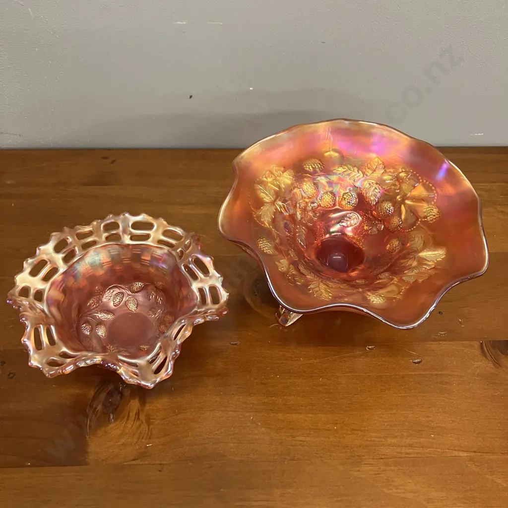 Vintage Carnival Glass - Fenton Blackberry Bramble 3 Leg Dish & Blackberry Basket Weave Candy Dish Image 1++