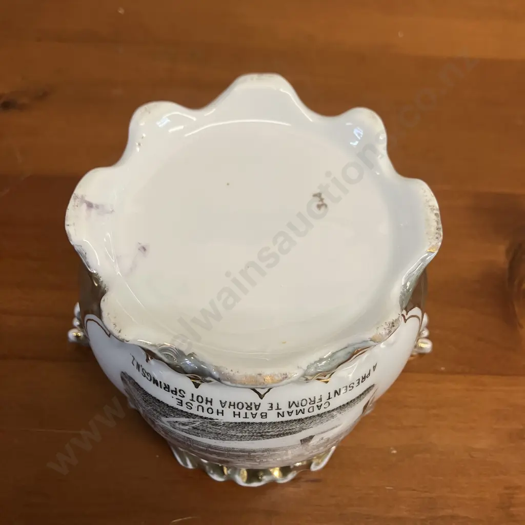 Rare Antique Cadman Bath House Te Aroha New Zealand Souvenir Urn. 10 x 15cm Image 1++