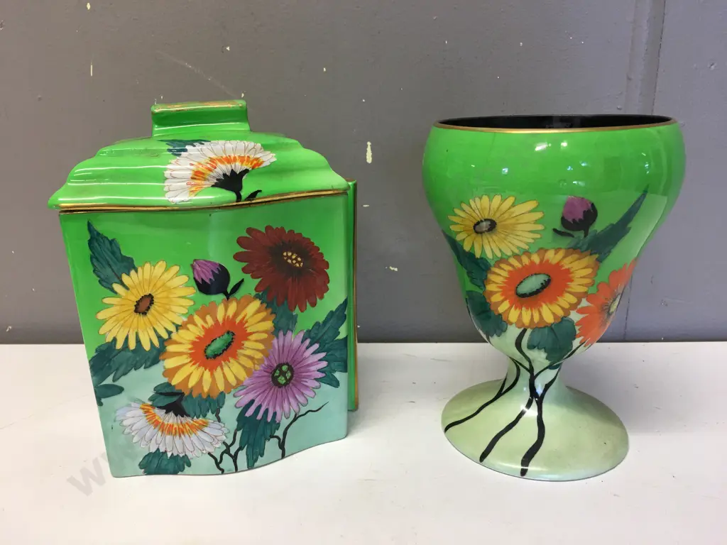 Art Deco Carltonware Handled Canister With Lid #7420 & Vase #3691 Image 1++
