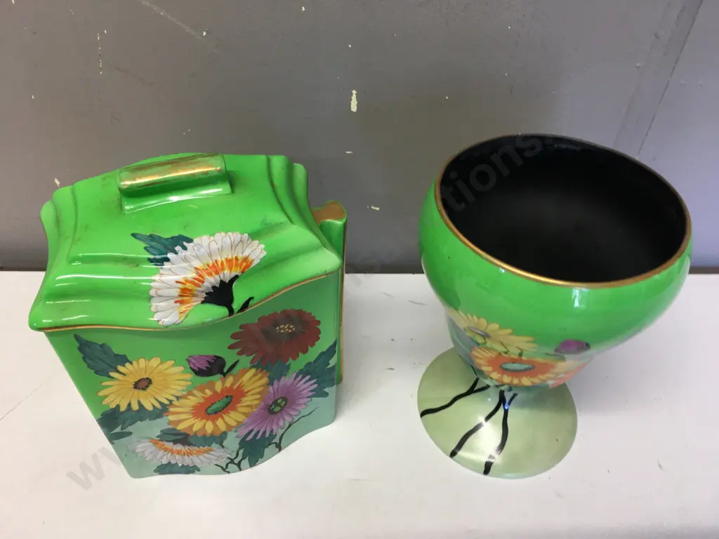 Art Deco Carltonware Handled Canister With Lid #7420 & Vase #3691 Image 1++