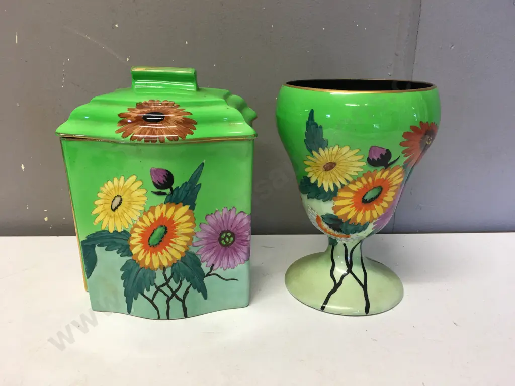 Art Deco Carltonware Handled Canister With Lid #7420 & Vase #3691 Image 1++