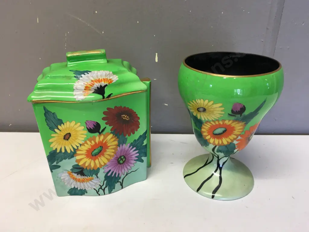 Art Deco Carltonware Handled Canister With Lid #7420 & Vase #3691 Image 1++