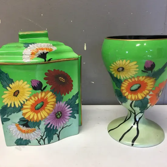 Art Deco Carltonware Handled Canister With Lid #7420 & Vase #3691