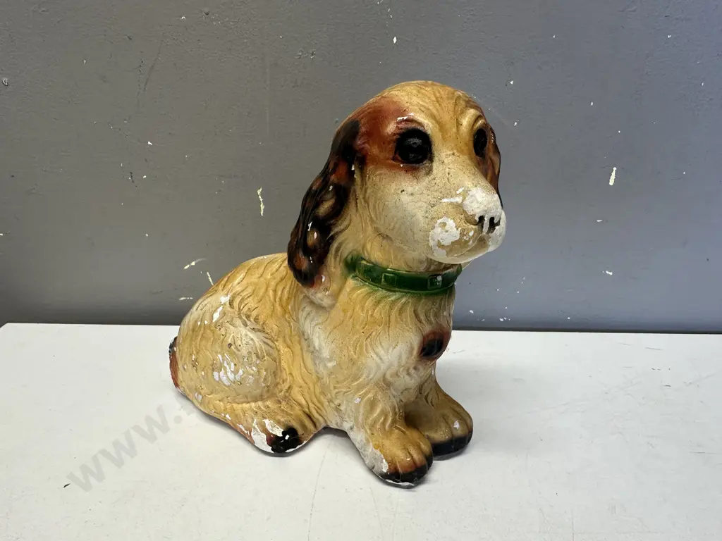 Antique Chalkware Sitting Dog Figurine. 20 x 21cm Image 1++