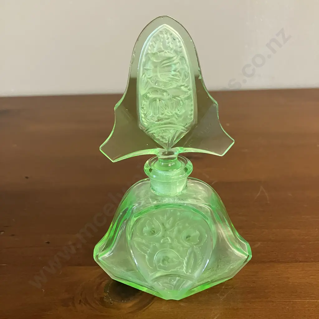 Art Deco Uranium Glass Perfume Bottle. H14.5cm (As Found Condition) Image 1++