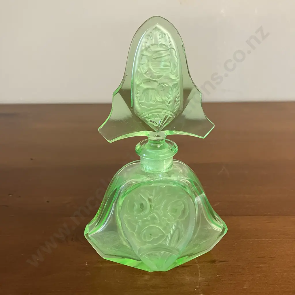 Art Deco Uranium Glass Perfume Bottle. H14.5cm (As Found Condition) Image 1++