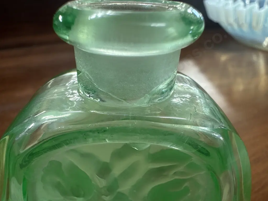 Art Deco Uranium Glass Perfume Bottle. H14.5cm (As Found Condition) Image 1++