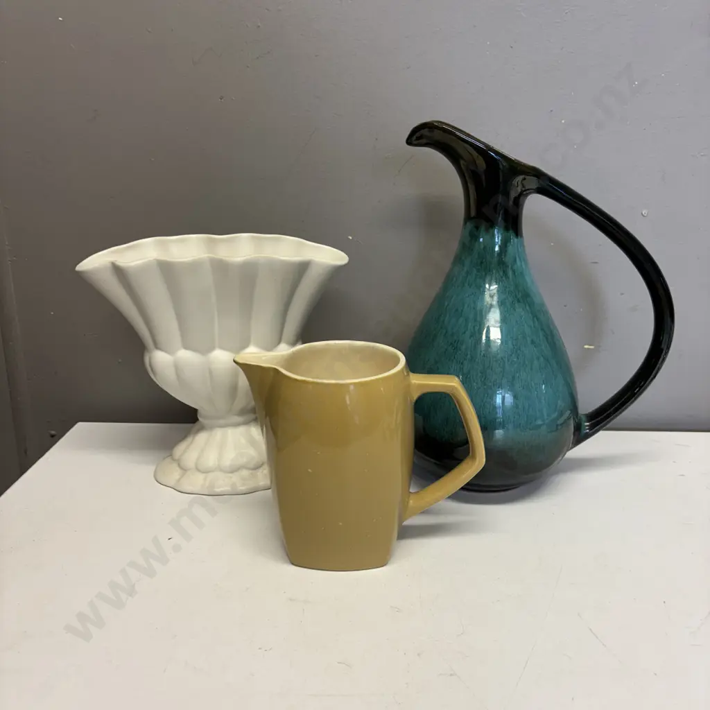 Blue Mountain Jug H27cm, Shorter and Son Fan Vase H18.5cm and Crown Lynn Jug H13cm Image 1++