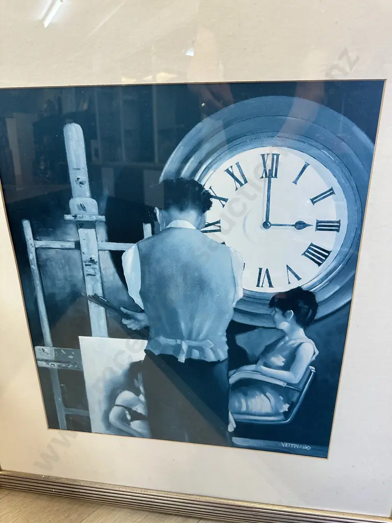 Gilt Framed Print Jack Vettriano Titled Artist At His Easel With Subject & Large Clock Image 1++