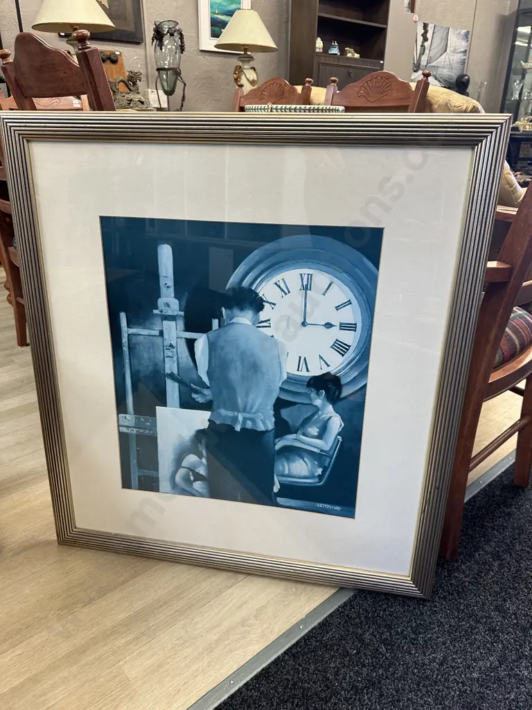 Gilt Framed Print Jack Vettriano Titled Artist At His Easel With Subject & Large Clock Image 1++