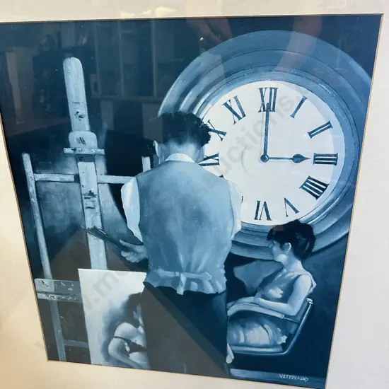 Gilt Framed Print Jack Vettriano Titled Artist At His Easel With Subject & Large Clock