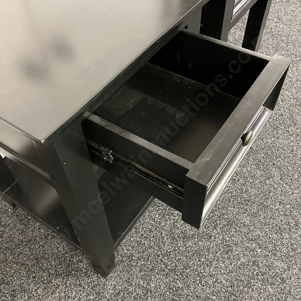 Pair of Black Lacquer Single Drawer Bedsides. 65 x 50cm Image 1++