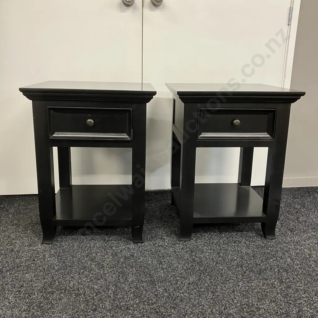 Pair of Black Lacquer Single Drawer Bedsides. 65 x 50cm Image 1++