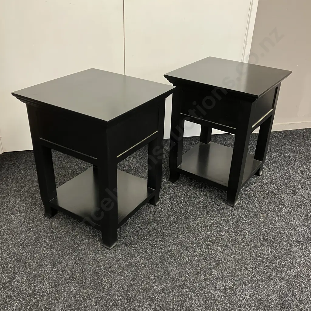 Pair of Black Lacquer Single Drawer Bedsides. 65 x 50cm Image 1++