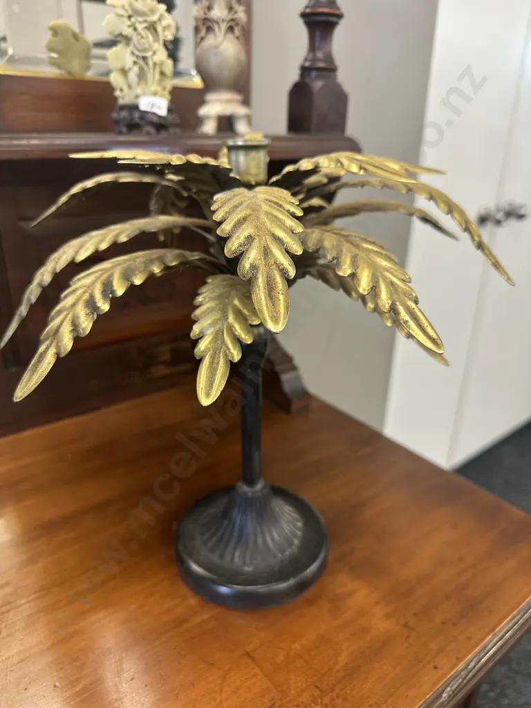 Antiqued Gold Palm Tree Candle Stick H33cm. Image 1++