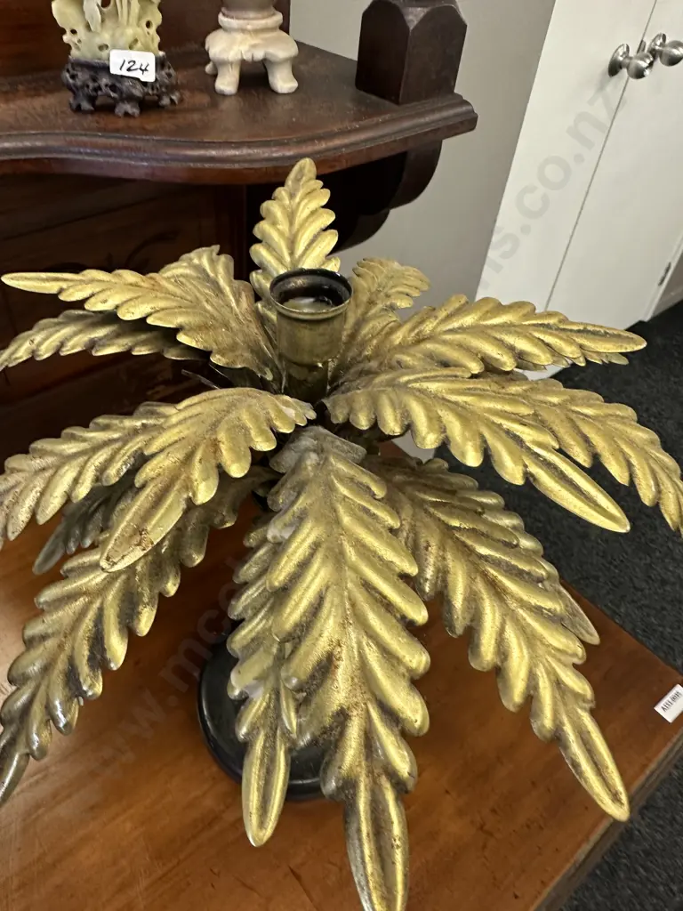 Antiqued Gold Palm Tree Candle Stick H33cm. Image 1++