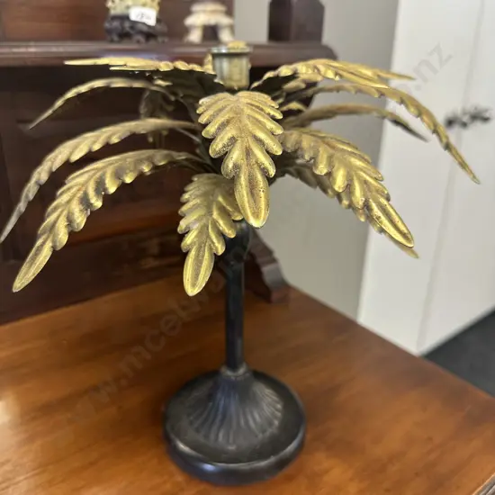 Antiqued Gold Palm Tree Candle Stick H33cm.