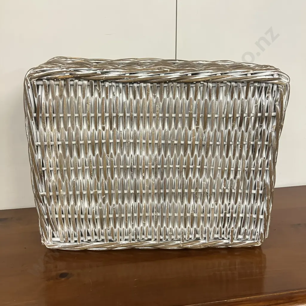 White Wash Rectangular Cane Basket / Tray. H20 W57 D44.5cm Image 1++
