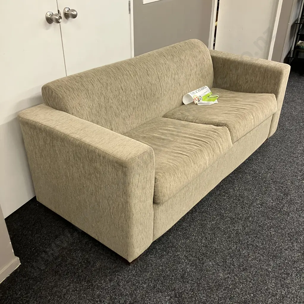 Dunlop Living Sofa Bed, Mushroom Colour Fabric. H77 W180 D79cm Image 1++