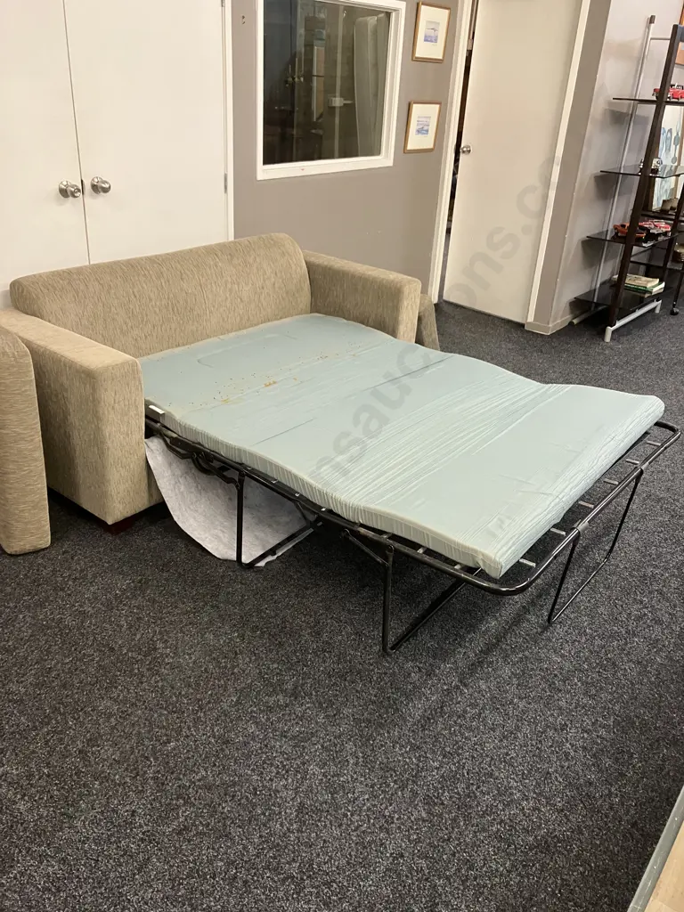 Dunlop Living Sofa Bed, Mushroom Colour Fabric. H77 W180 D79cm Image 1++
