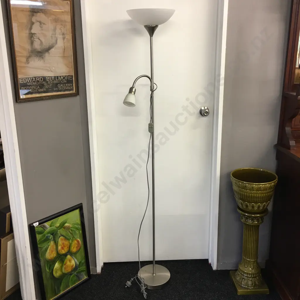 Modern Chrome Mother & Child Floor Lamp With White Shades Image 1++