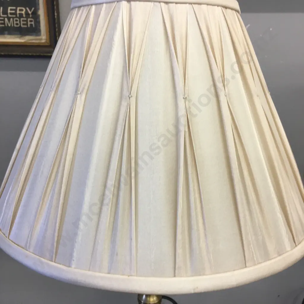 Pair of Laura Ashley Table Lamps, Brass Base With Cream Pleated Shades. H58cm Image 1++