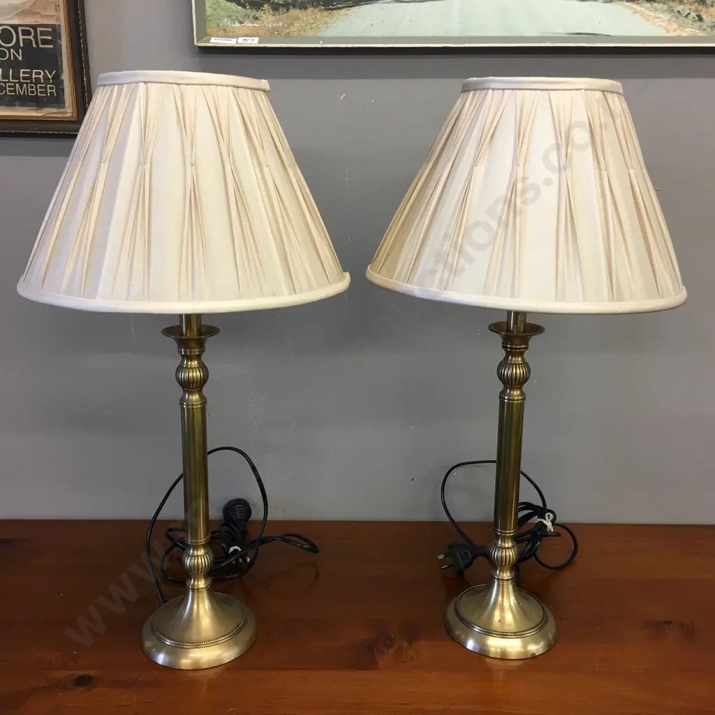 Pair of Laura Ashley Table Lamps, Brass Base With Cream Pleated Shades. H58cm Image 1++