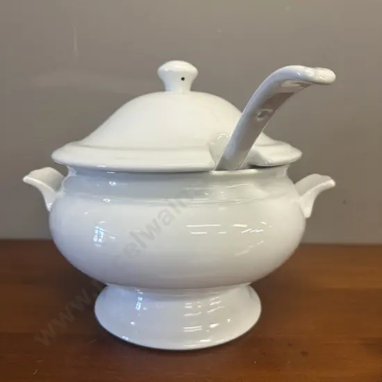 White Lidded Soup Tureen With Ladle