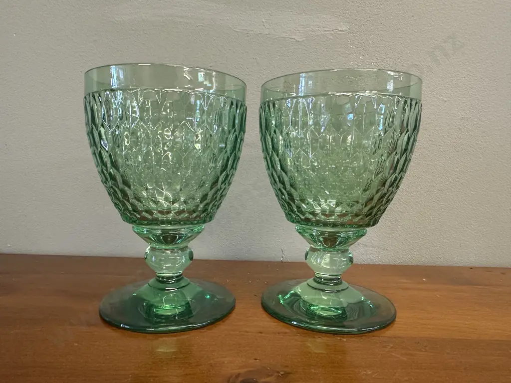 Pair of Villeroy & Boch Green Crystal Boston Goblets Image 1++