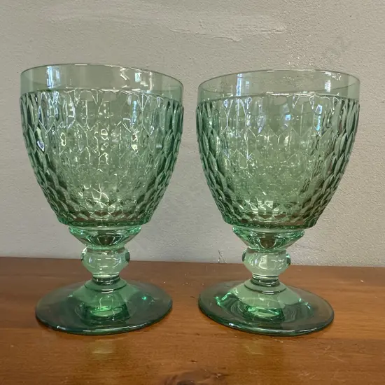 Pair of Villeroy & Boch Green Crystal Boston Goblets