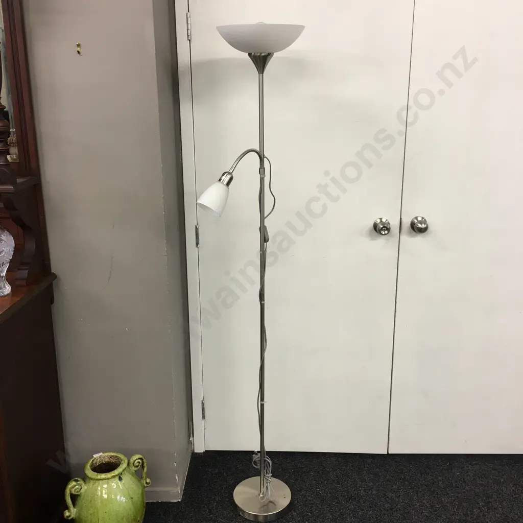 Modern Chrome Mother & Child  Floor Lamp With White Shades Image 1++