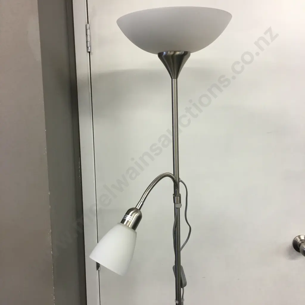 Modern Chrome Mother & Child  Floor Lamp With White Shades Image 1++