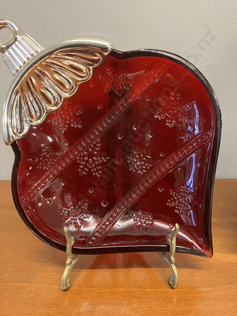 Celebrations By Mikasa Red Glass Ornament Candy Dish & Christmas Tree Metal Candy Dish -  21cm Image 1++
