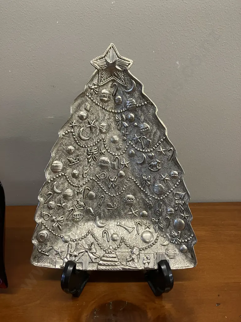 Celebrations By Mikasa Red Glass Ornament Candy Dish & Christmas Tree Metal Candy Dish -  21cm Image 1++