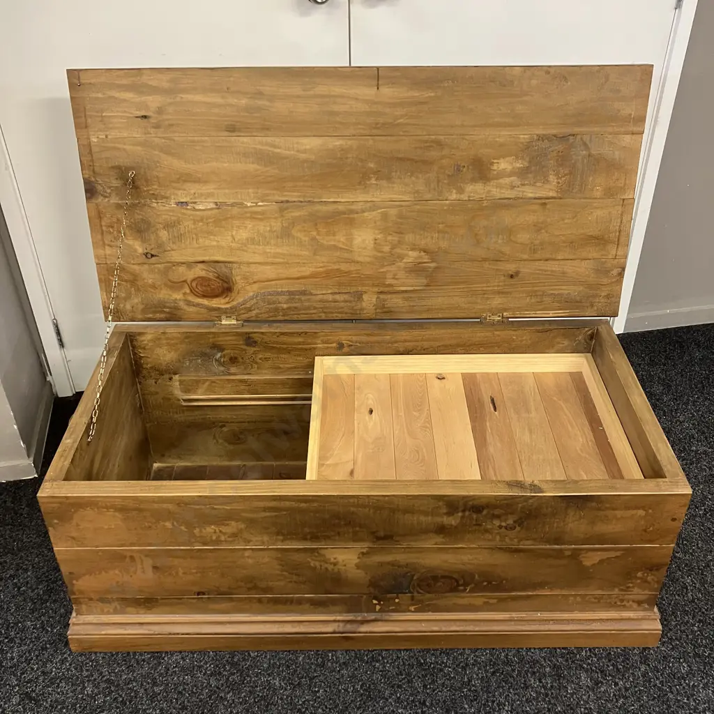 Solid Wood Heavy Blanket Chest, Hinged Lid, Inner Sliding Tray. H45 W118 D54cm Image 1++