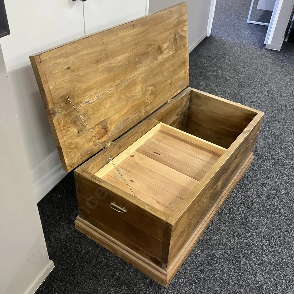 Solid Wood Heavy Blanket Chest, Hinged Lid, Inner Sliding Tray. H45 W118 D54cm Image 1++